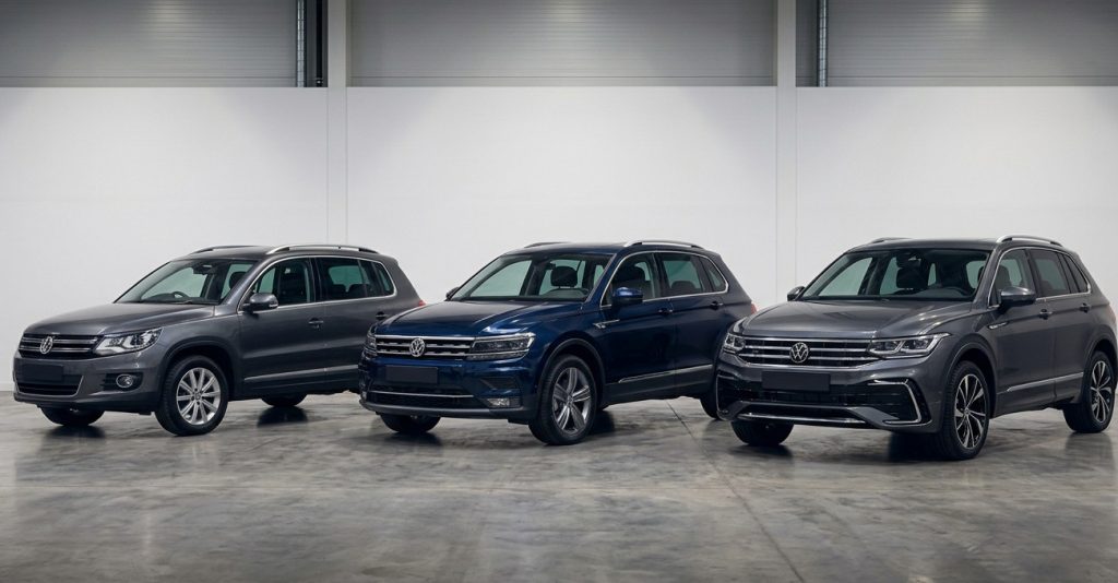 Tri generacije Volkswagen Tiguana u zatvorenoj garazi