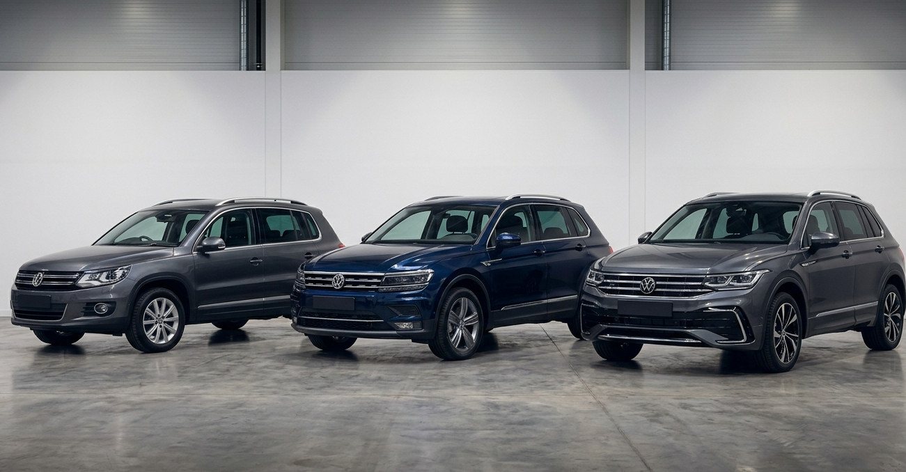 Tri generacije Volkswagen Tiguana u zatvorenoj garazi