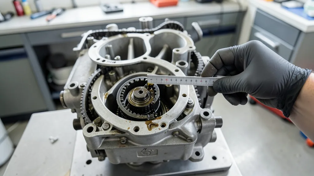 Mehaničar mjeri remen razvoda u ulju na motoru 1.0 EcoBoost Forda EcoSporta