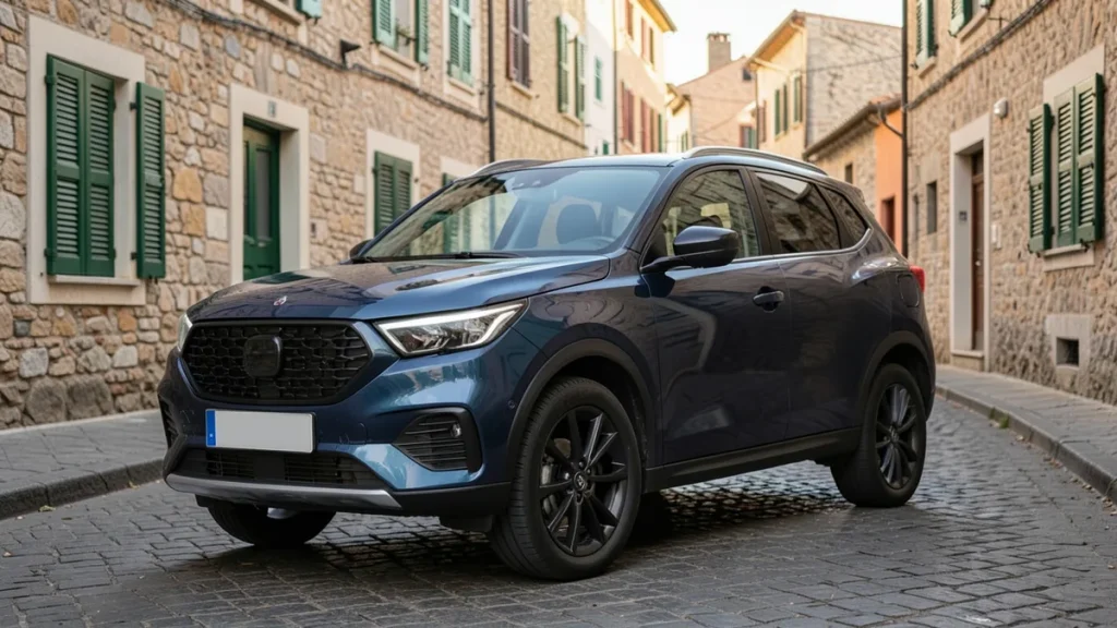 Tamnoplavi Ford EcoSport parkiran u uskoj kamenoj ulici primorskog grada