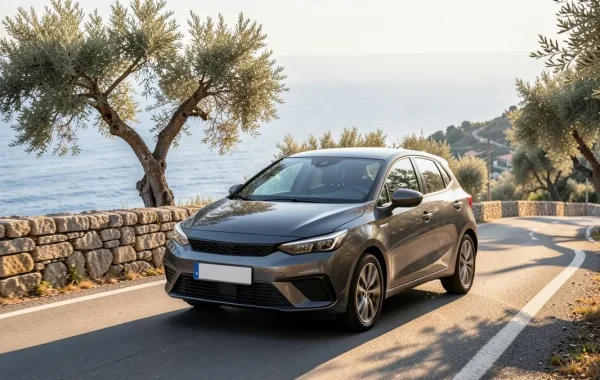 Tamnosivi Ford Focus četvrte generacije na obalnoj cesti u Dalmaciji
