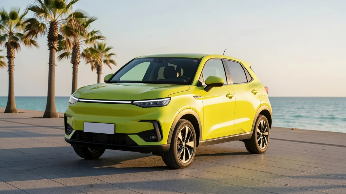 Žutozeleni Hyundai Kona prve generacije parkiran na obalnoj šetnici