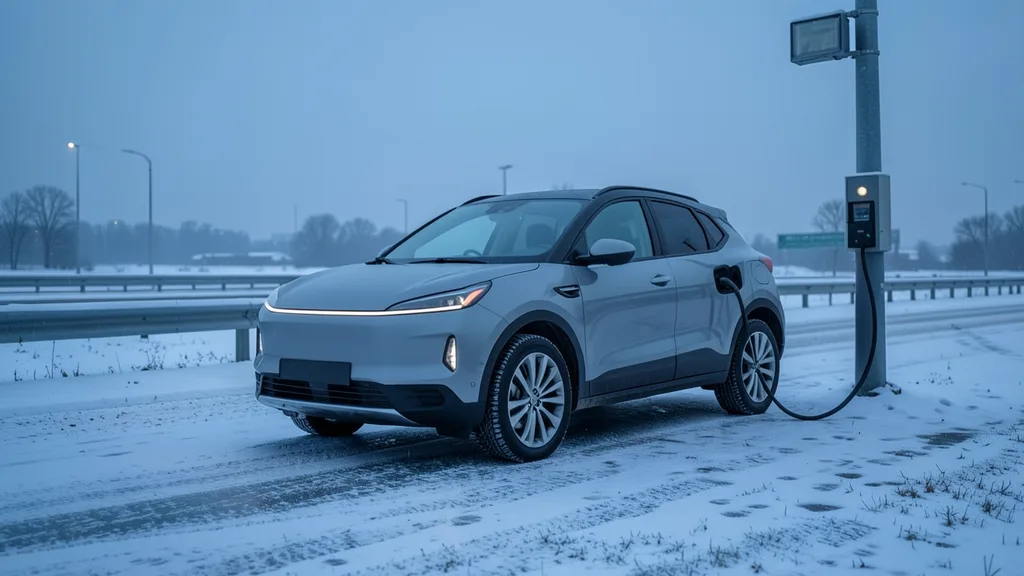 Hyundai Kona Electric na brzom punjaču uz autocestu zimi