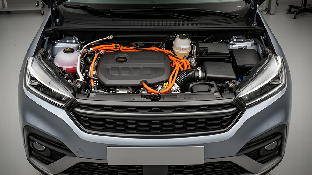 Motorni prostor hibridne Kia Sportage s narančastim visokonaponskim kabelima