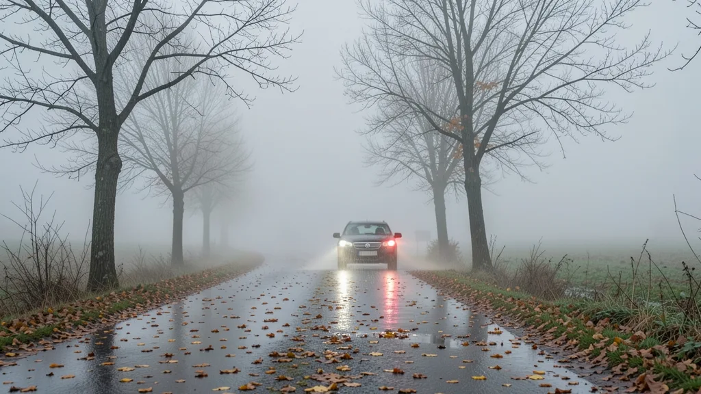 Automobil na mokroj cesti u kasnu jesen, uvjeti u kojima se zimska guma najviše dokazuje