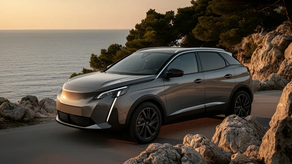 Sivi Peugeot 2008 druge generacije parkiran uz jadransku obalnu cestu
