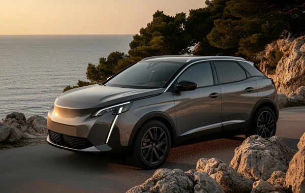 Sivi Peugeot 2008 druge generacije parkiran uz jadransku obalnu cestu