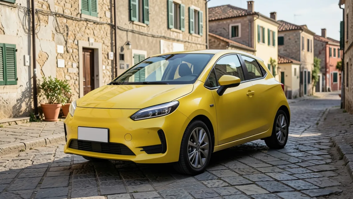 Žuti Peugeot 208 druge generacije u uskoj kamenoj ulici primorskog grada