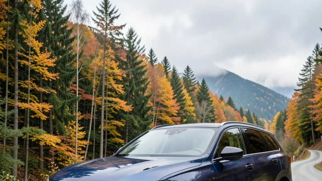 Tamnoplavi Peugeot 3008 druge generacije parkiran uz planinsku cestu u Gorskom kotaru