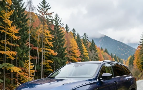 Tamnoplavi Peugeot 3008 druge generacije parkiran uz planinsku cestu u Gorskom kotaru