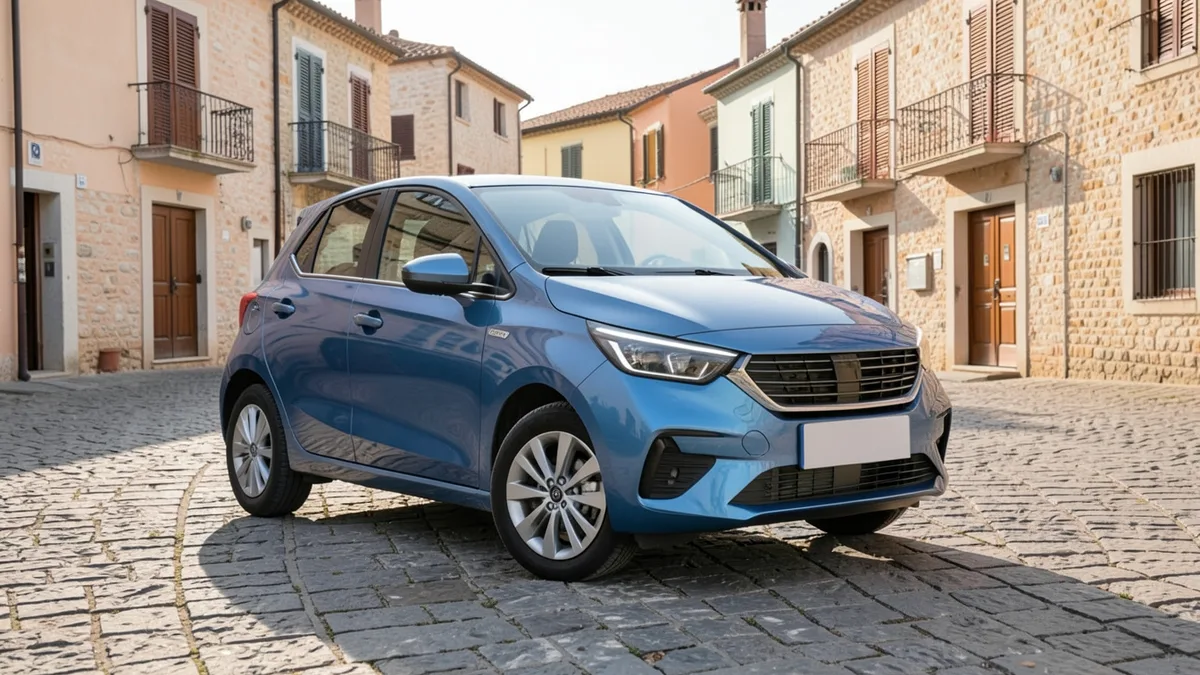 Plavi Renault Megane četvrte generacije na kamenom trgu primorskog gradića